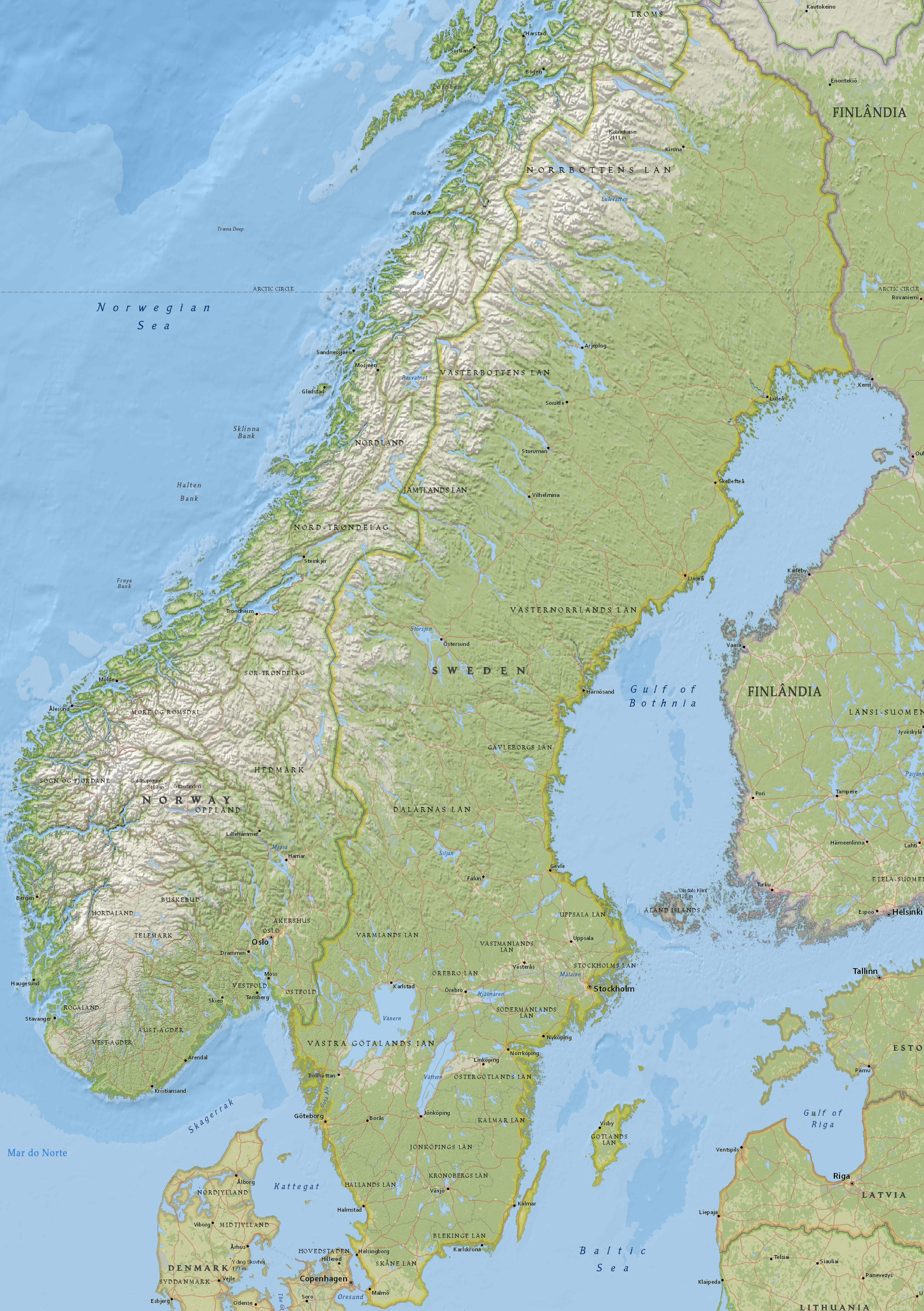 Mapa fisico Suecia