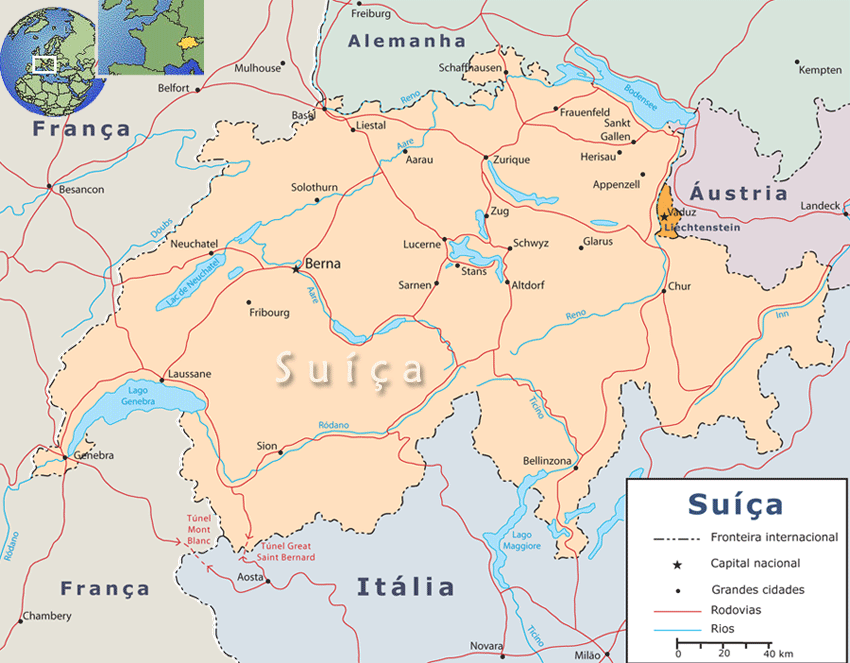Mapa da Suíça